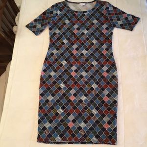 Blue mosaic pattern t-shirt summer dress bodycon M